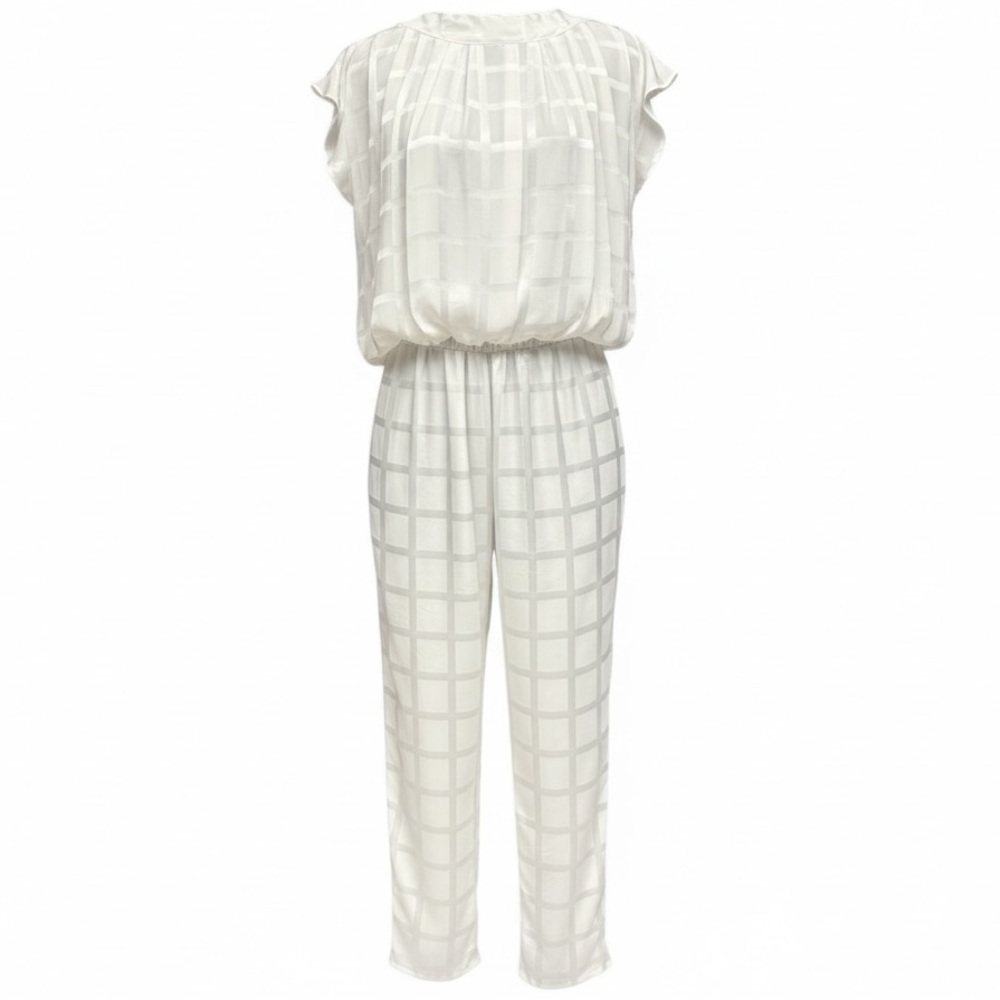 Joseph Ribkoff Cream Checkered Jumpsuit Ivory Formal Party Outfit S/M fit